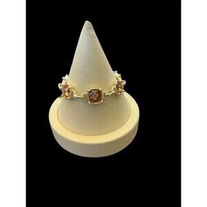 Gold Link Bracelet with Champagne Stones